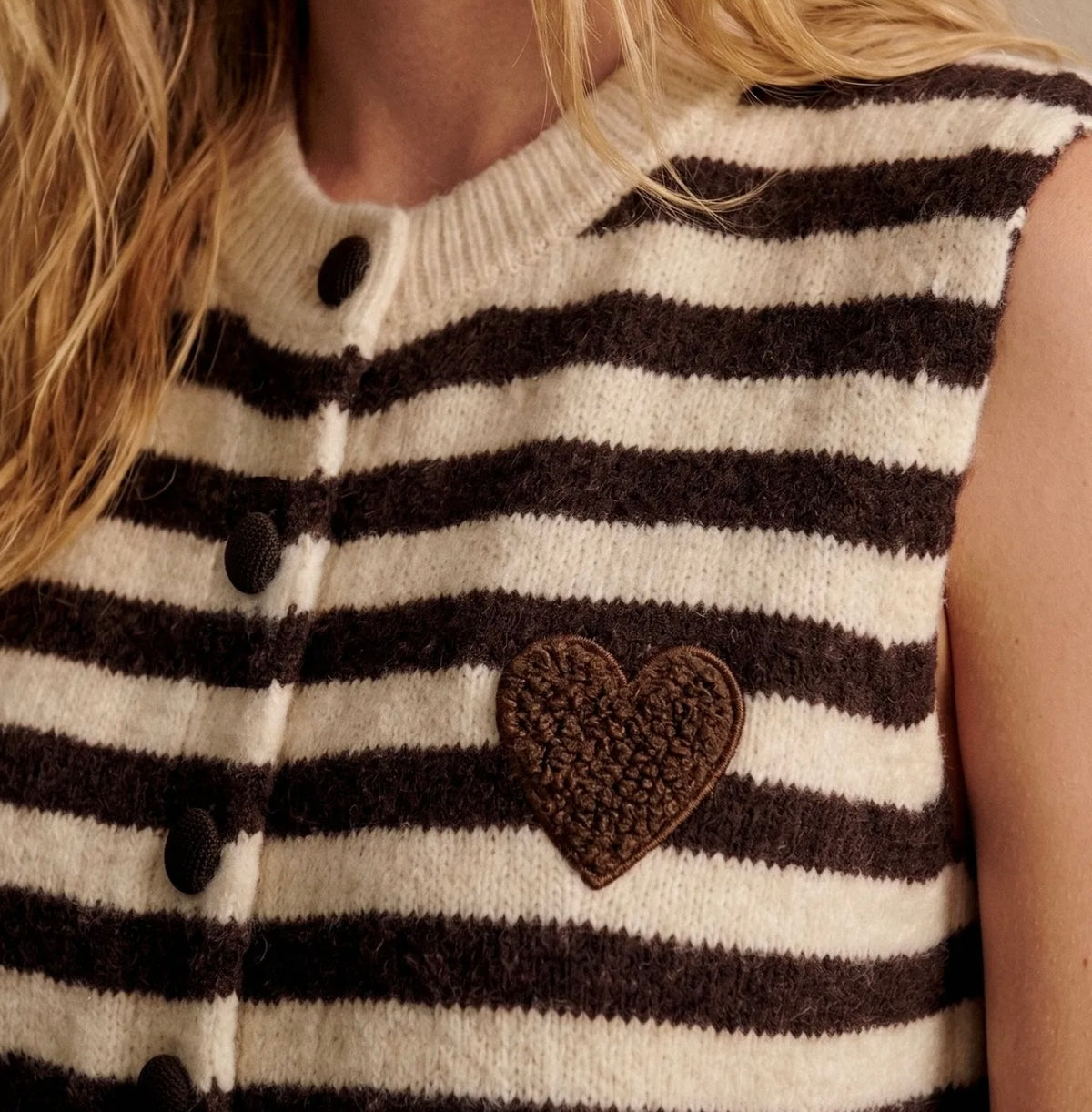 Gilet ROMANE 🤎 – Rayé chocolat & écru