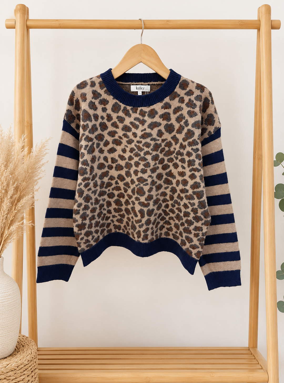 Pull Billie – Léopard & Rayures Marine