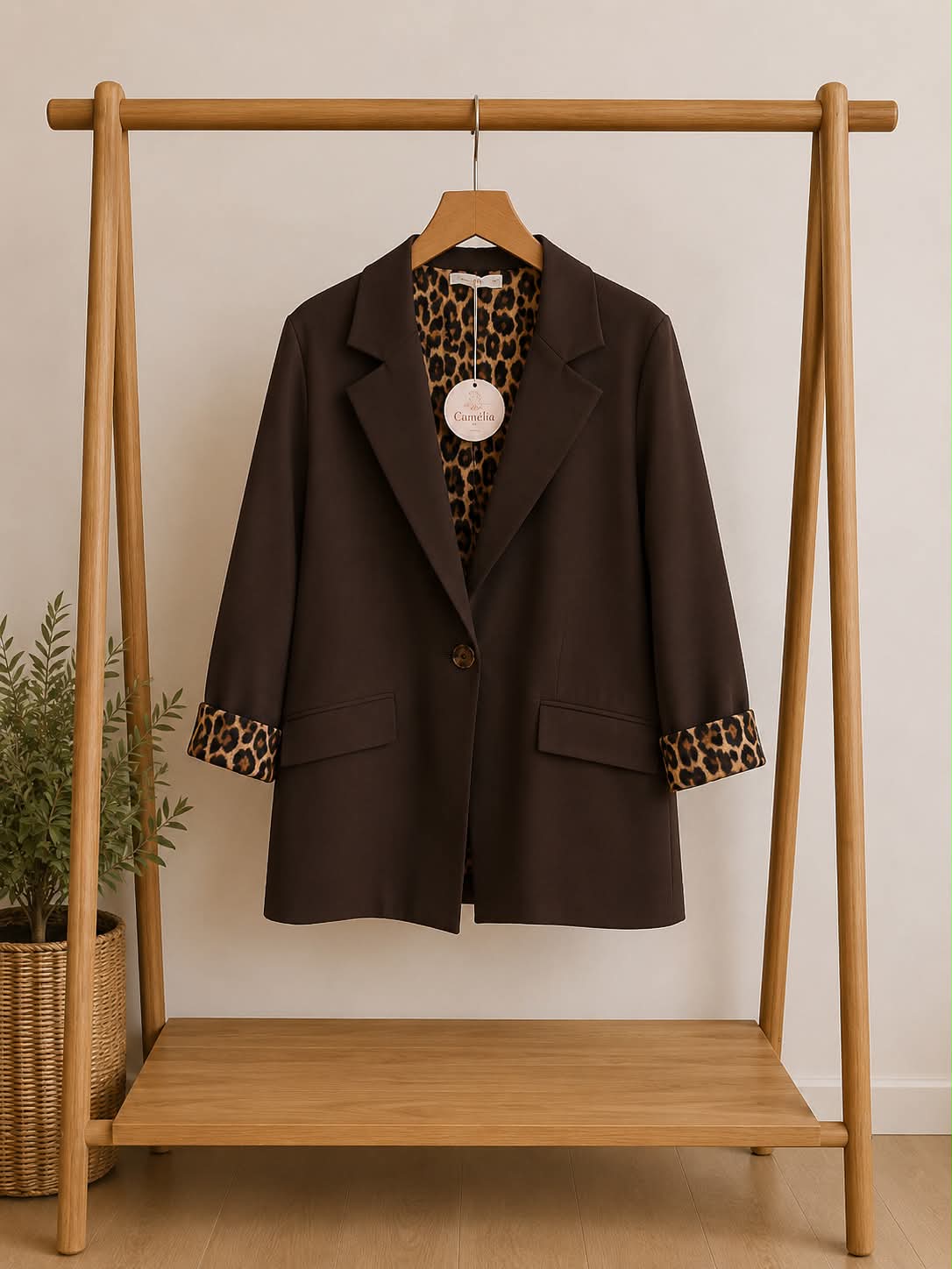 Blazer Sofia chocolat– Doublure Léopard