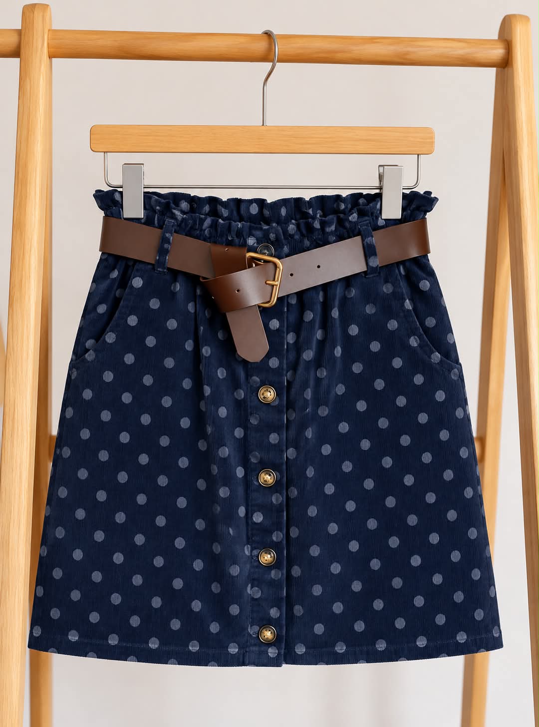 Jupe Camille – Velours à pois Bleu Marine