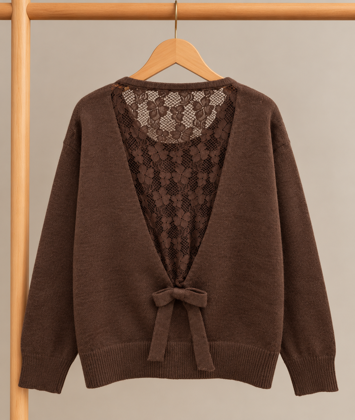 Pull LÉONIE – Chocolat & dos dentelle