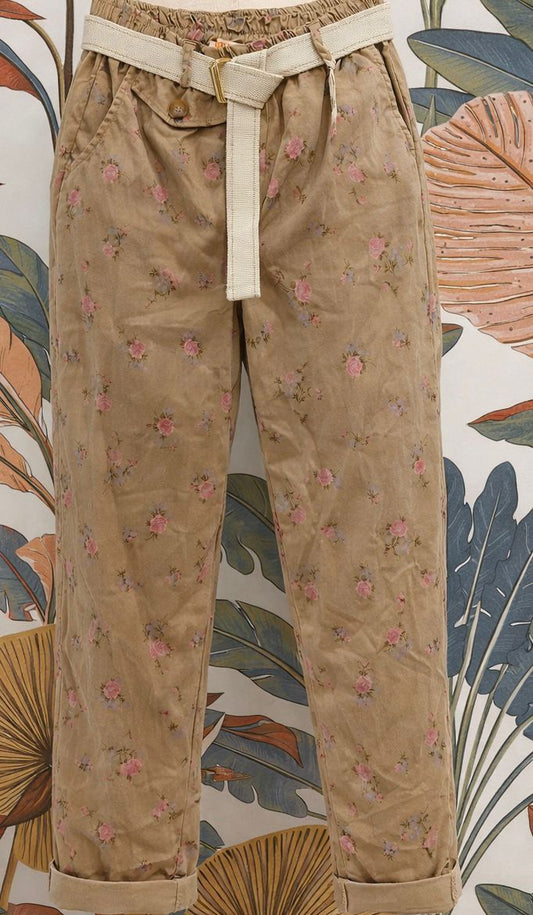 Pantalon camel fleuri