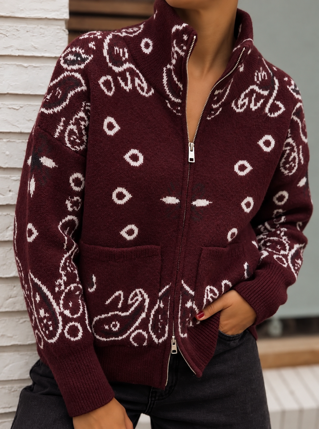Gilet CHARLIE – Bordeaux & imprimé bandana