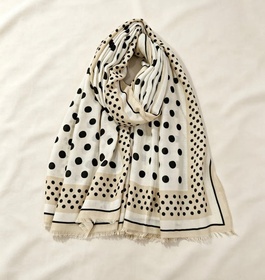 Foulard Colette – Écru & noir à pois