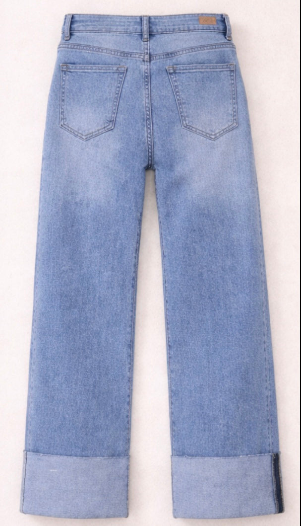Jeans wide leg bas revers 7/8
