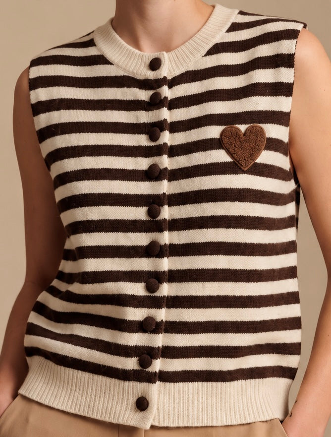 Gilet ROMANE 🤎 – Rayé chocolat & écru