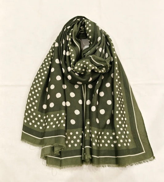 Foulard Olivia – Kaki & écru à pois