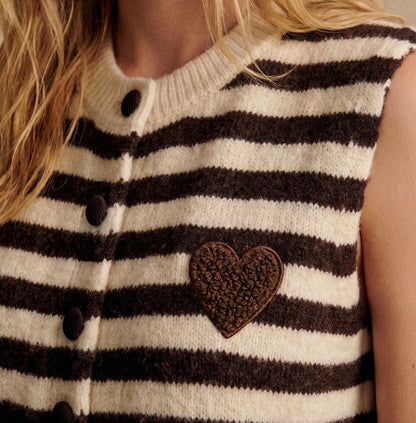 Gilet ROMANE 🤎 – Rayé chocolat & écru