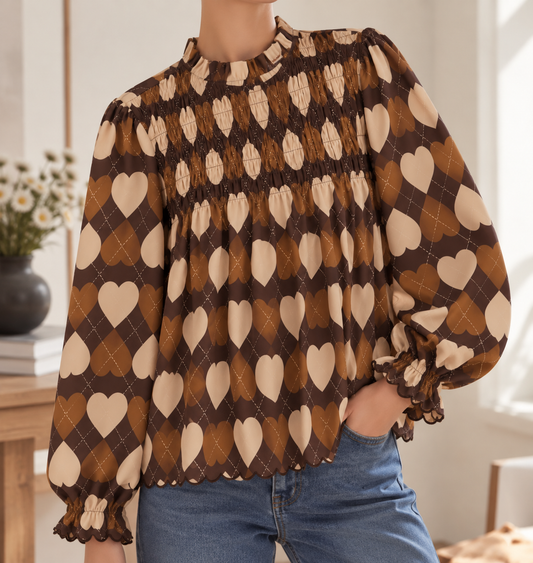 Blouse Malia – Cœurs Chocolat & Camel