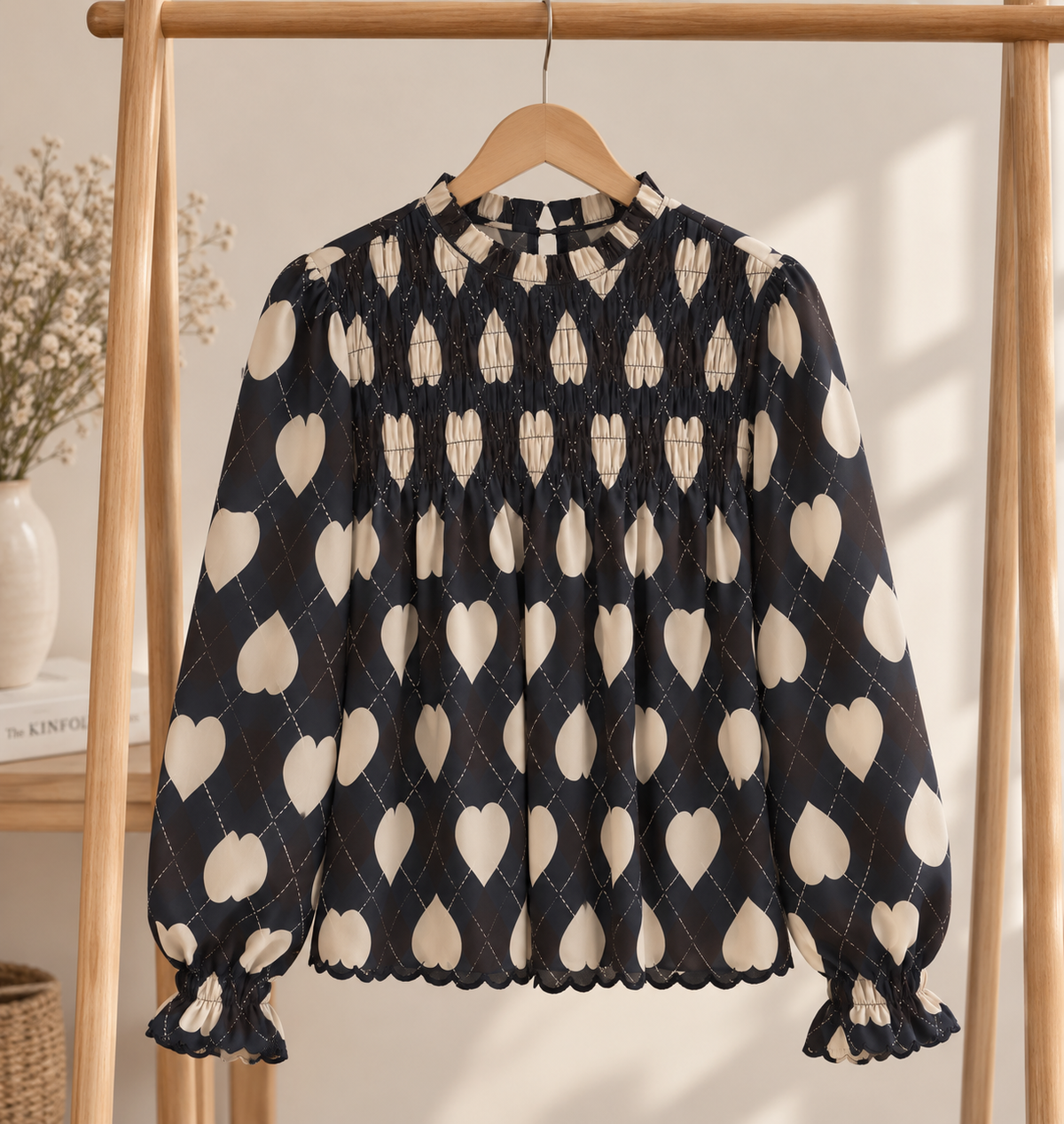Blouse Malia – Cœurs Marine & Écru
