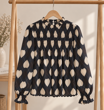 Blouse Malia – Cœurs Marine & Écru