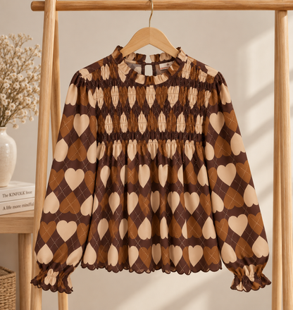 Blouse Malia – Cœurs Chocolat & Camel