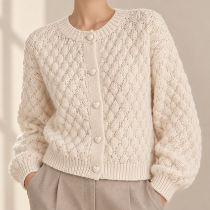 Gilet Céleste Écru – Boutons Cœur