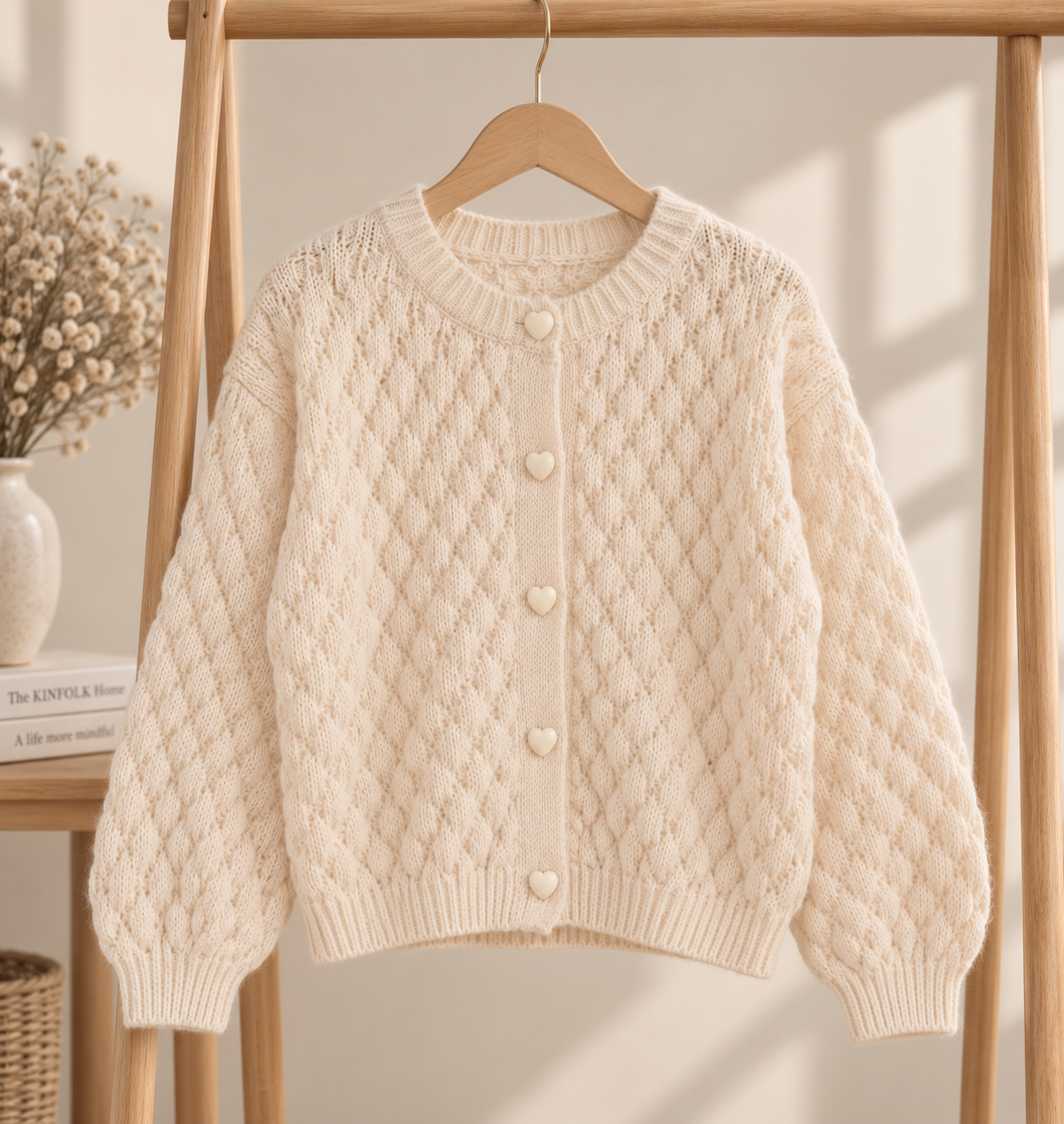 Gilet Céleste Écru – Boutons Cœur