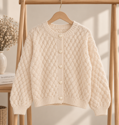 Gilet Céleste Écru – Boutons Cœur