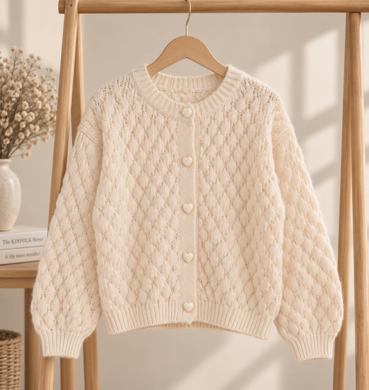 Gilet Céleste Écru – Boutons Cœur