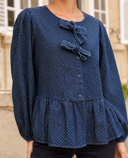 Chemise Clémentine – Jean à pois & nœuds