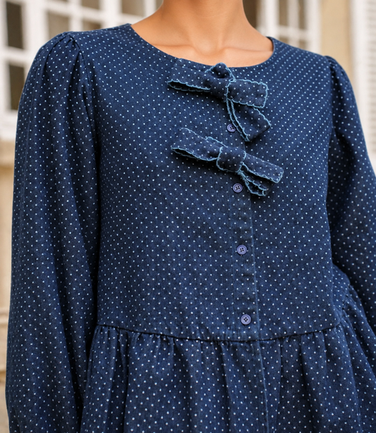 Chemise Clémentine – Jean à pois & nœuds