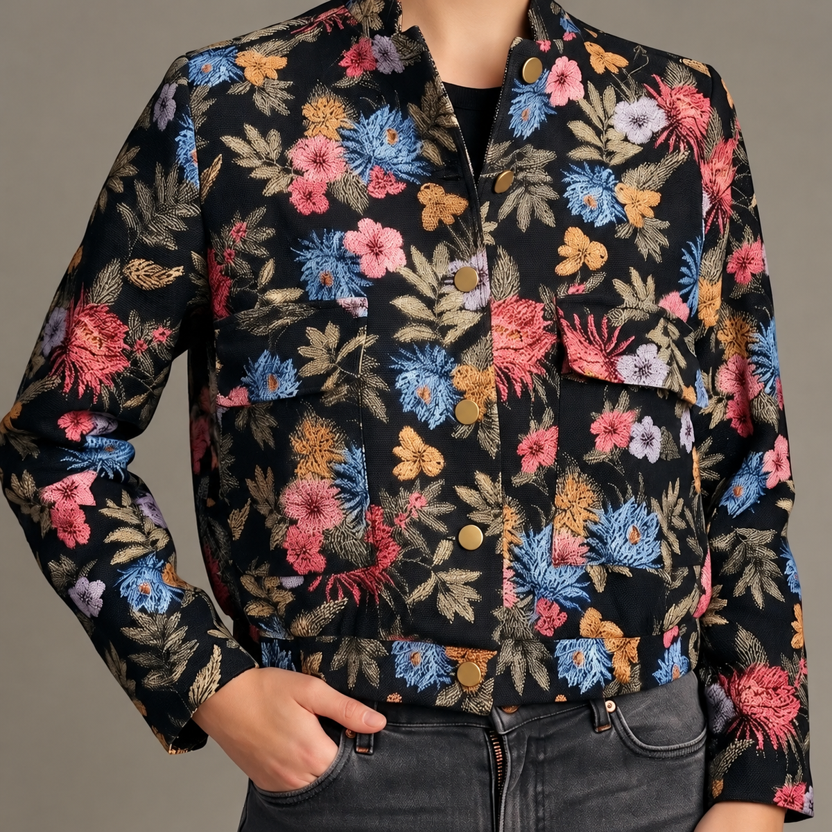 SUZANNE – Veste courte en jacquard fleuri