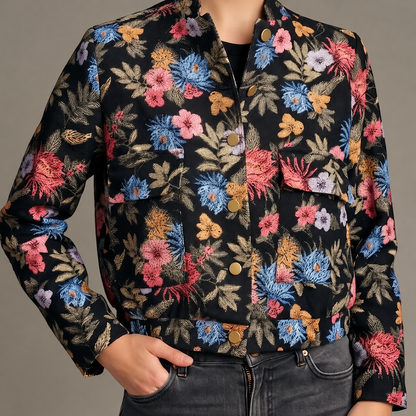 SUZANNE – Veste courte en jacquard fleuri