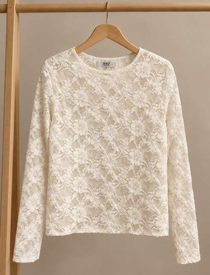 CÉLESTE – Blouse en dentelle florale  écru