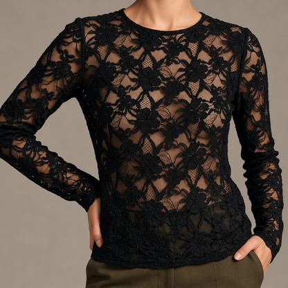 CÉLESTE – Blouse en dentelle florale noir
