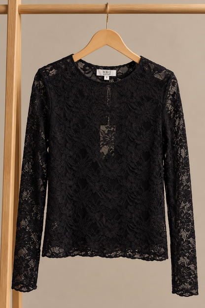 CÉLESTE – Blouse en dentelle florale noir