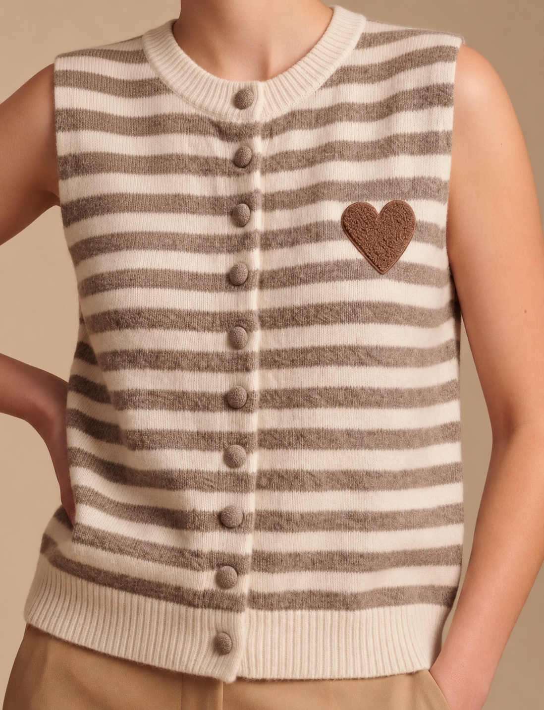 Gilet ALBA 🤍 – Rayé taupe & écru
