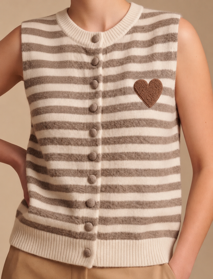 Gilet ALBA 🤍 – Rayé taupe & écru