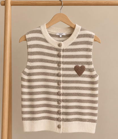 Gilet ALBA 🤍 – Rayé taupe & écru