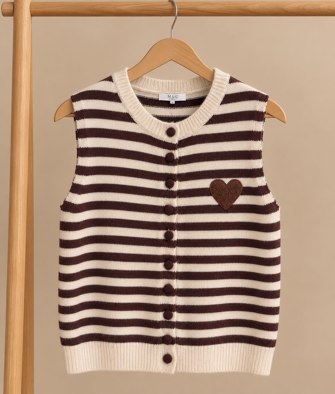 Gilet ROMANE 🤎 – Rayé chocolat & écru