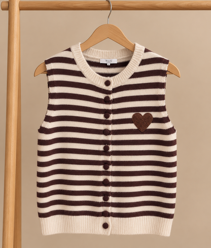Gilet ROMANE 🤎 – Rayé chocolat & écru