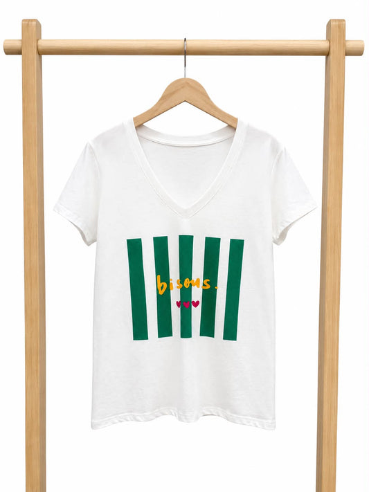 T-shirt blanc “Bisous” vert