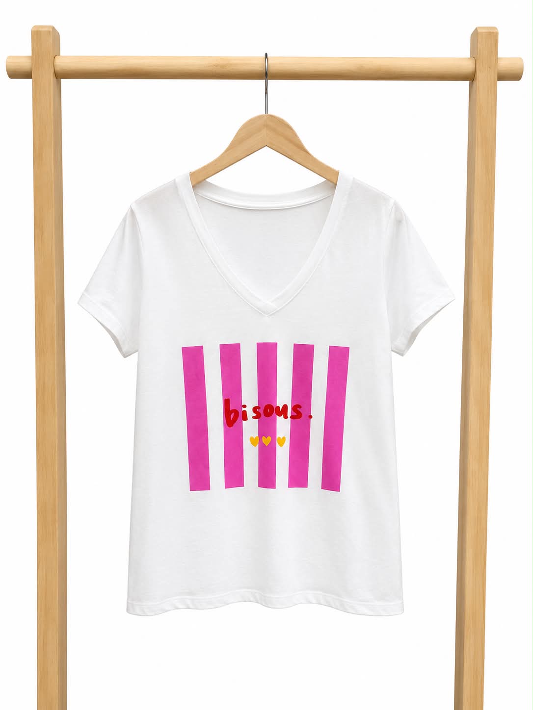 T-shirt blanc “Bisous” rose