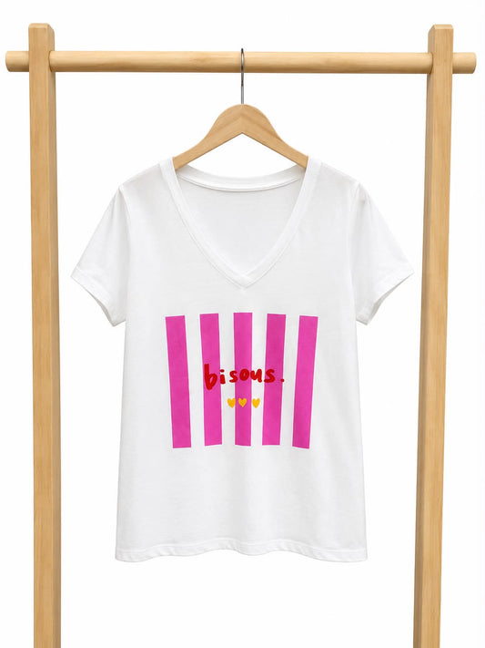 T-shirt blanc “Bisous” rose