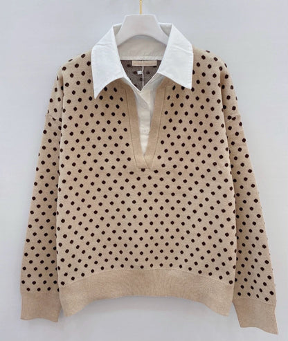 Pull Camille – Col chemise & pois élégants