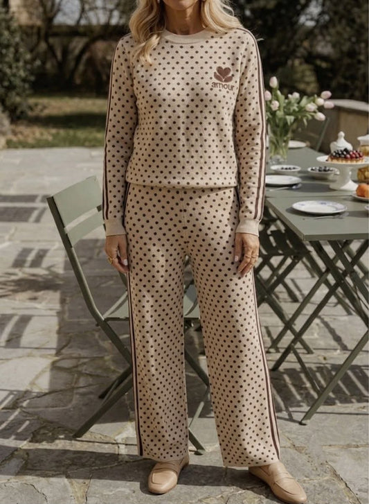Pantalon Léa – Maille Amour & pois élégants