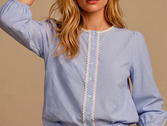 Blouse Élise – Rayures & galon festonné