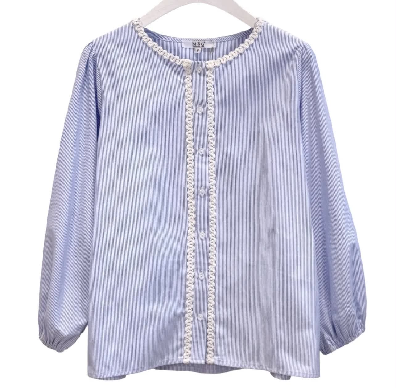 Blouse Élise – Rayures & galon festonné