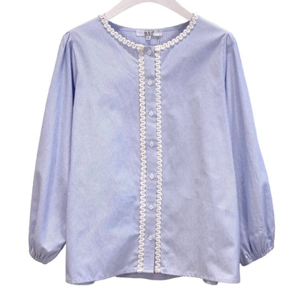 Blouse Élise – Rayures & galon festonné