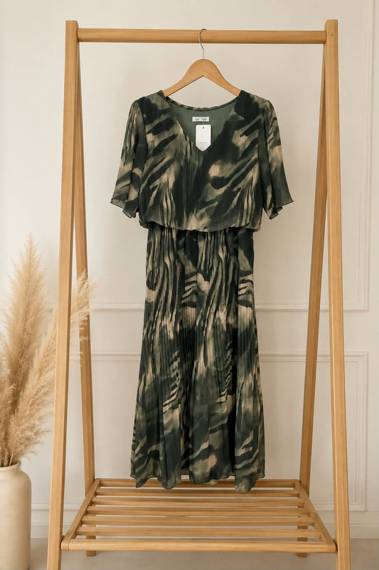 Robe Elena – Plissée Imprimée Kaki