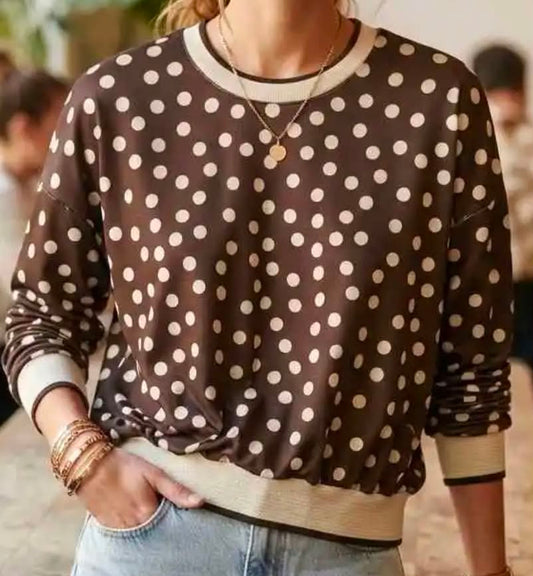 Sweat Colette – Chocolat à Pois Écrus