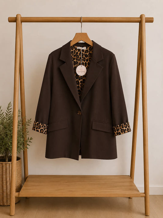 Blazer Sofia chocolat– Doublure Léopard