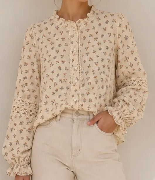 🌼 Blouse CÉLESTE – Écru fleuri