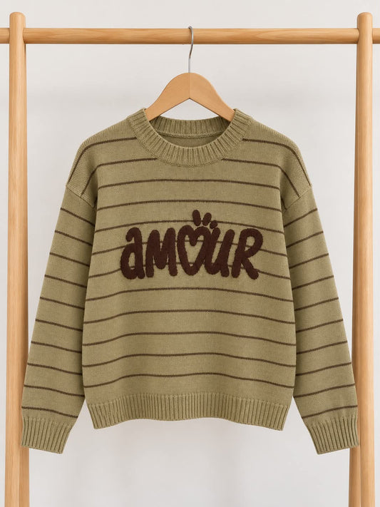 Pull vert Elia – Rayures & inscription AMOUR