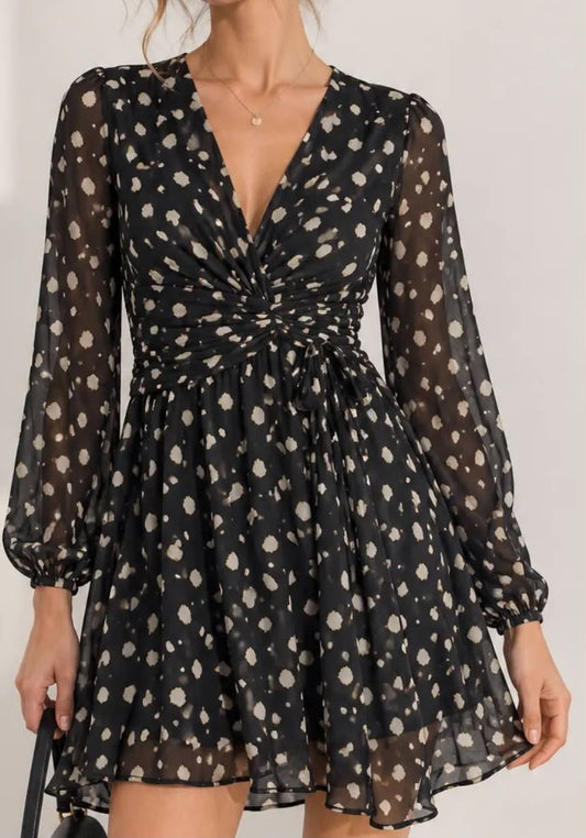 Robe Léana – Noire à pois écrus
