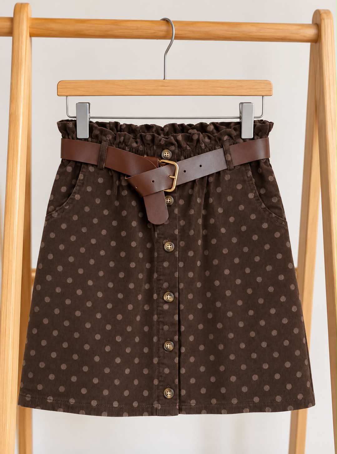 Jupe Camille – Velours à pois Chocolat