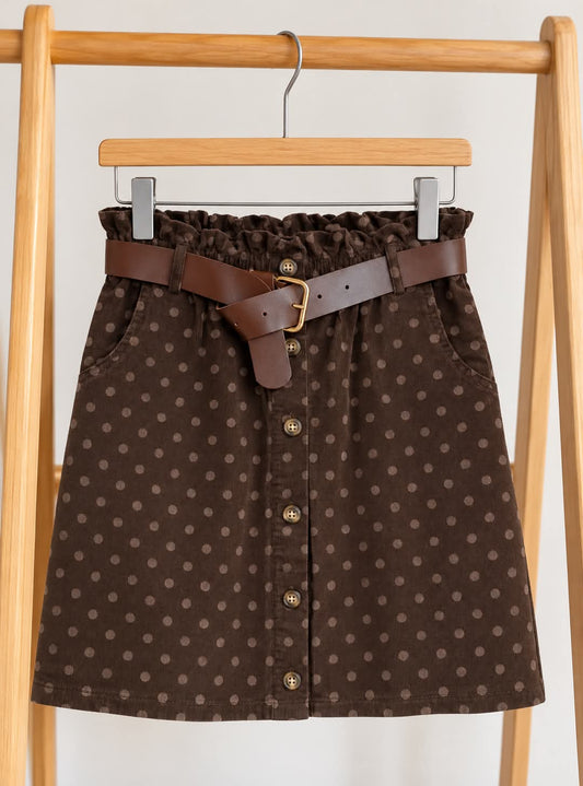 Jupe Camille – Velours à pois Chocolat