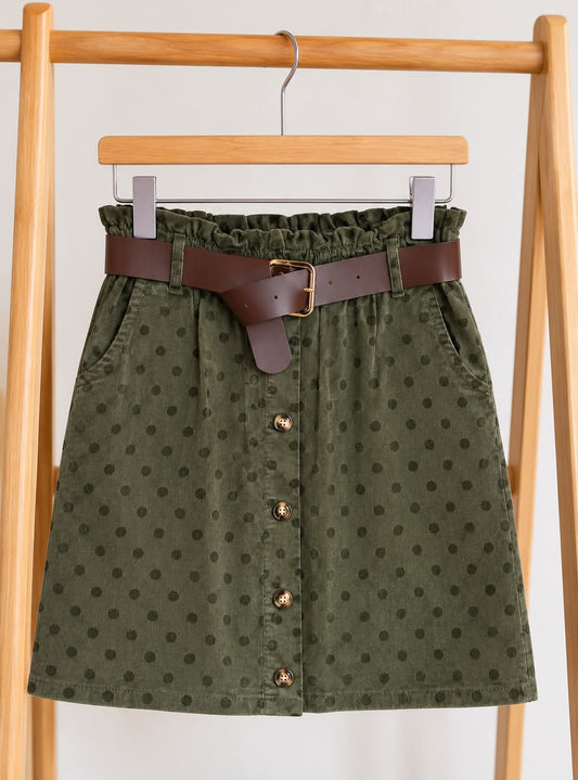 Jupe Camille – Velours à pois kaki