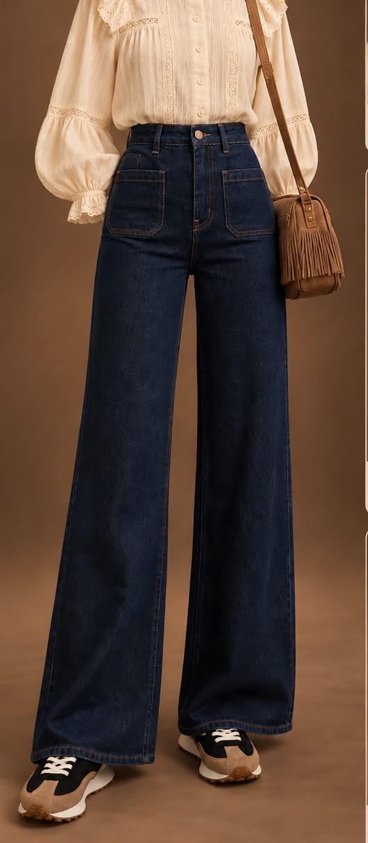 Jean wide leg taille haute – Jade | Bleu brut